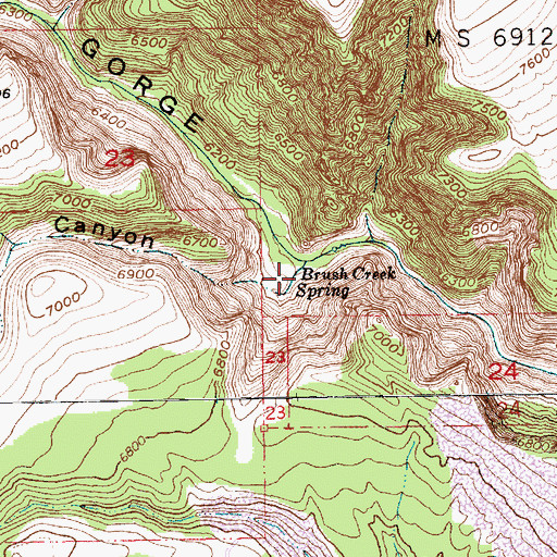 Topographic Map of Brush Creek Spring, UT
