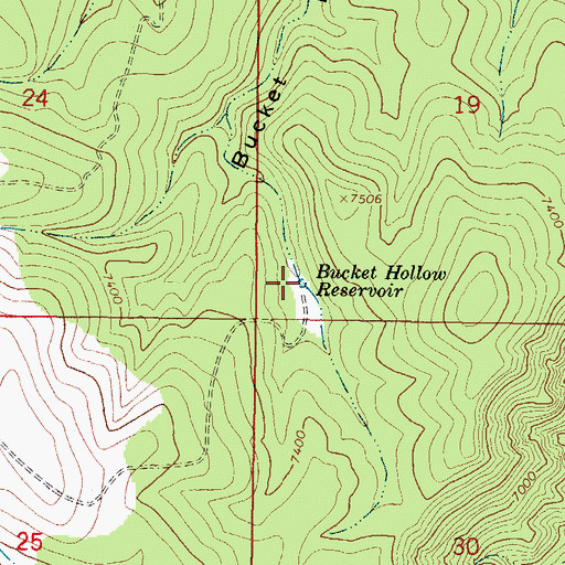 Topographic Map of Bucket Hollow Reservoir, UT