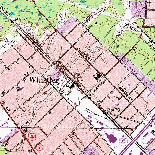 Topographic Map of Whatley Independent Church of God, AL