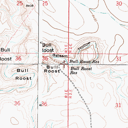 Topographic Map of Bull Roost Reservoir, UT