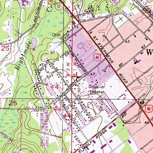 Topographic Map of Whistler Baptist Church, AL