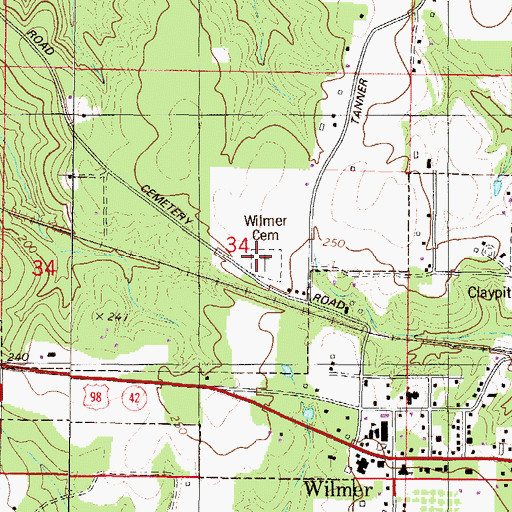 Topographic Map of Wilmer Cemetery, AL