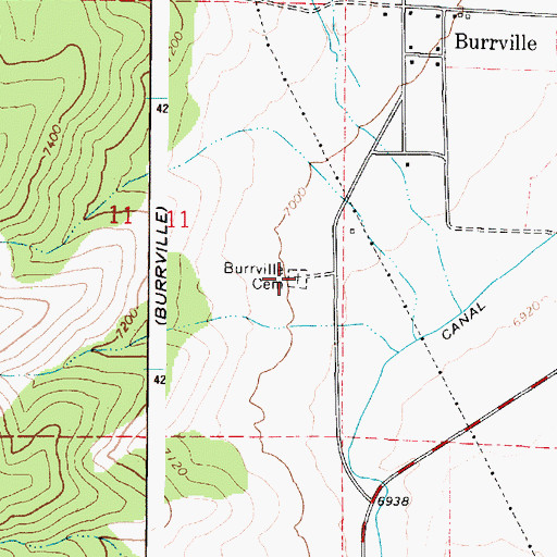 Topographic Map of Burrville Cemetery, UT