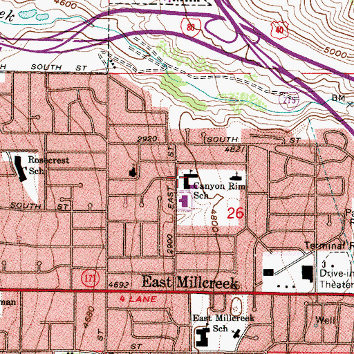 Topographic Map of Canyon Rim Academy, UT