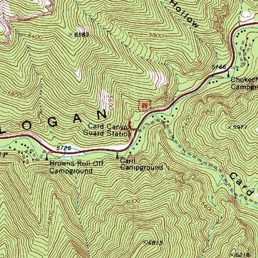 Topographic Map of Card Canyon Guard Station, UT