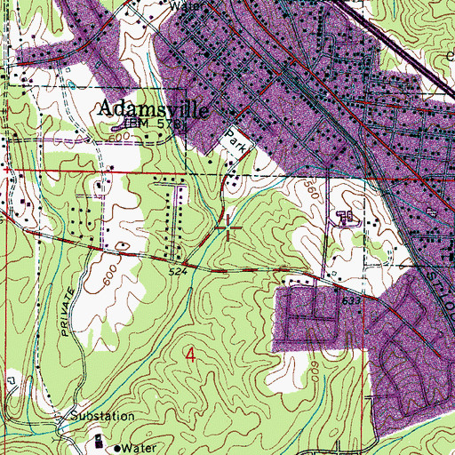 Topographic Map of Adamsville Elementary School, AL
