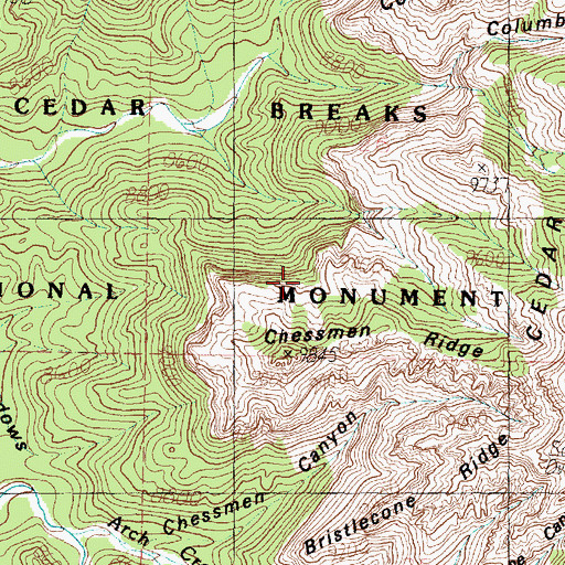 Topographic Map of Cedar Breaks National Monument, UT