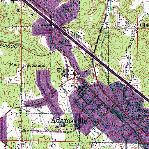 Topographic Map of Adamsville High School, AL