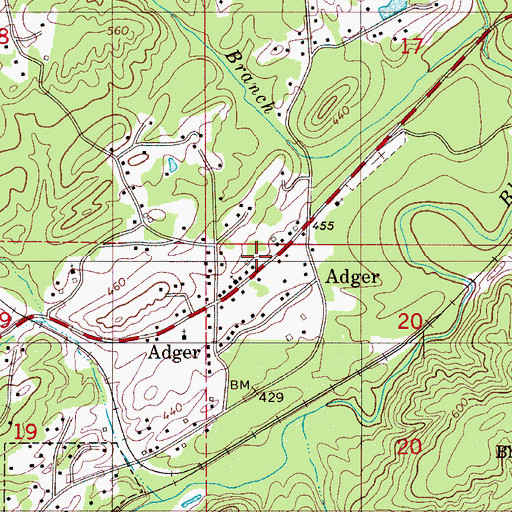 Topographic Map of Adger School (historical), AL