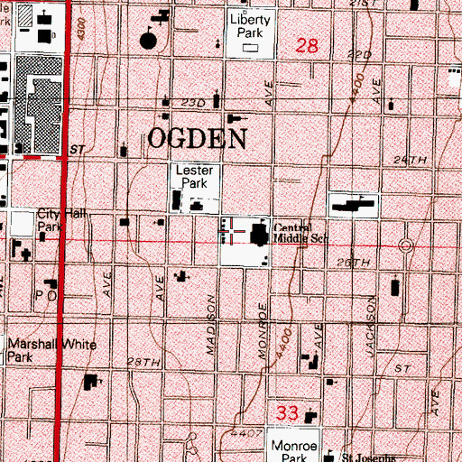 Topographic Map of Central Middle School, UT