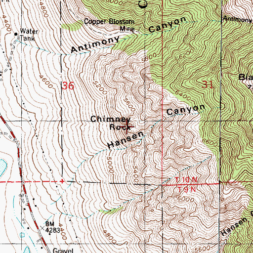 Topographic Map of Chimney Rock, UT
