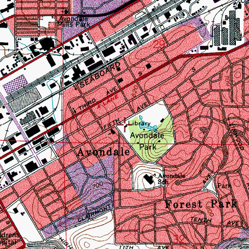 Topographic Map of Avondale Public Library, AL