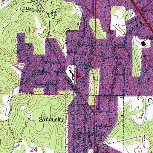 Topographic Map of Bellevue Baptist Church, AL