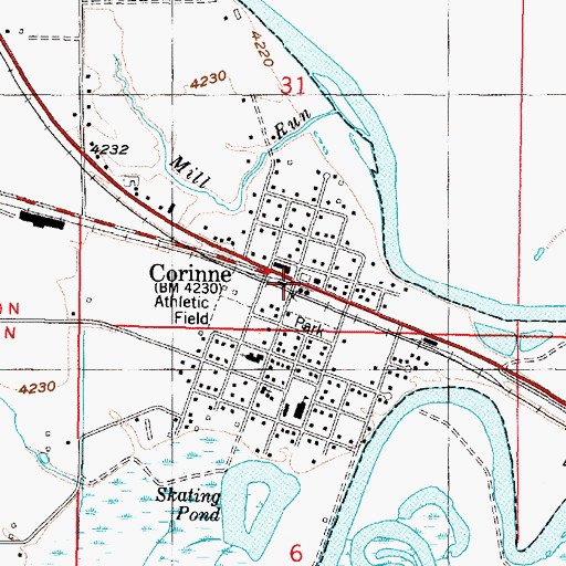 Topographic Map of Corinne, UT