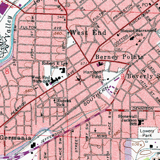 Topographic Map of Berney Points Church of Christ, AL