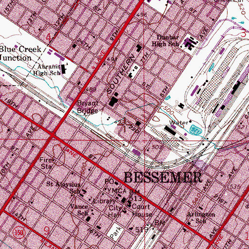 Topographic Map of Bessemer City Hall, AL