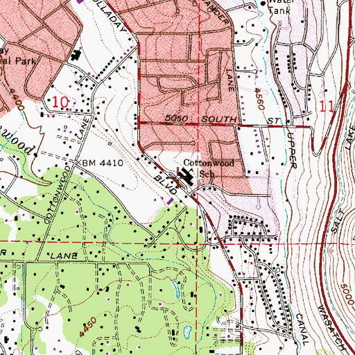 Topographic Map of Cottonwood Elementary School, UT