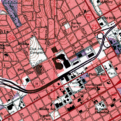 Topographic Map of Birmingham Jefferson Civic Center, AL