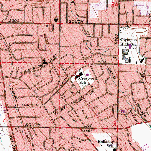 Topographic Map of Crestview Elementary School, UT