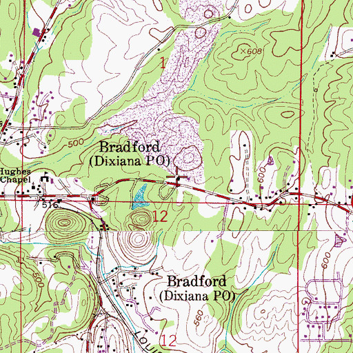 Topographic Map of Bradford Church, AL