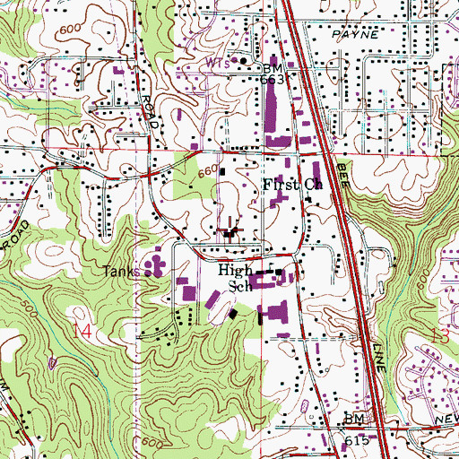 Topographic Map of Braggs Junior High School, AL