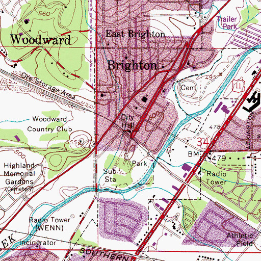 Topographic Map of Brighton City Hall, AL
