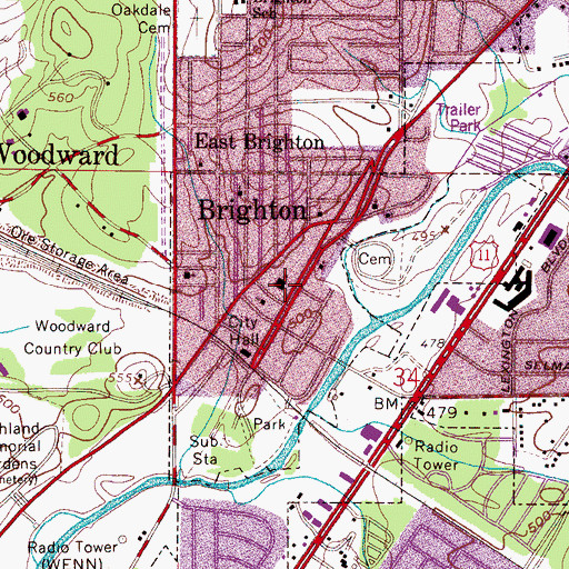 Topographic Map of Brighton Elementary School (historical), AL