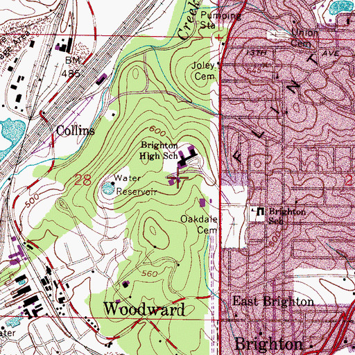 Topographic Map of Brighton Junior High School, AL