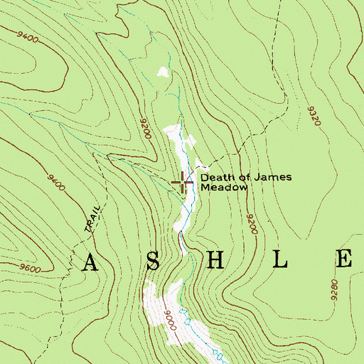 Topographic Map of Death of James Meadow, UT