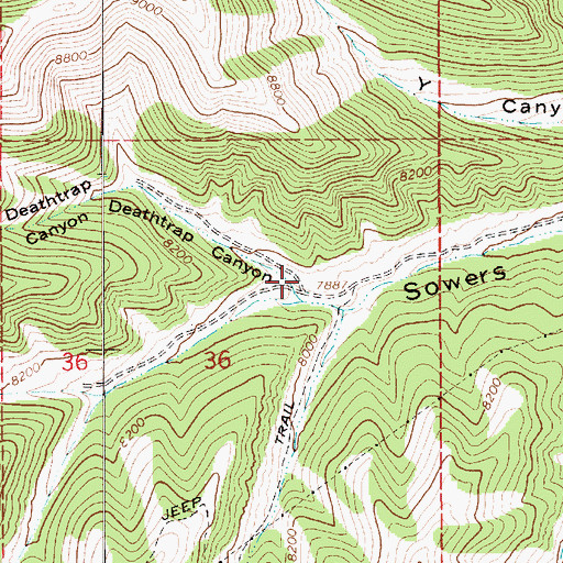Topographic Map of Deathtrap Canyon, UT