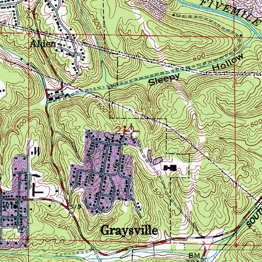 Topographic Map of Brookville School, AL