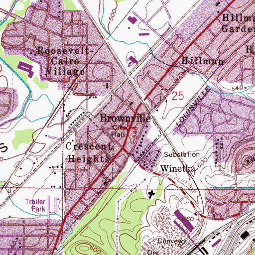 Topographic Map of Brownville City Hall, AL