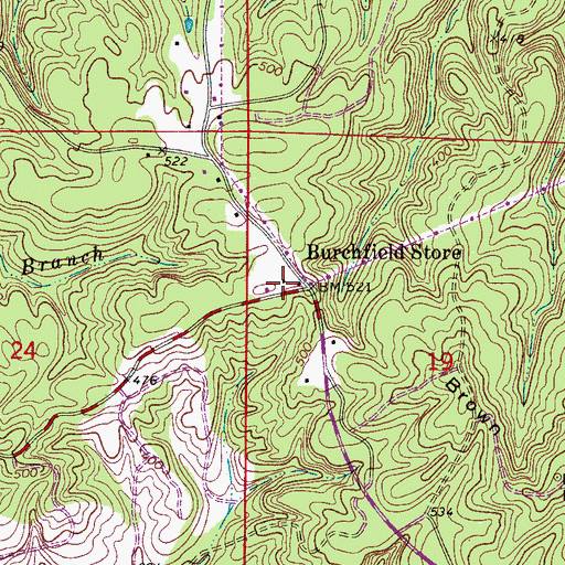 Topographic Map of Burchfield Store High School (historical), AL