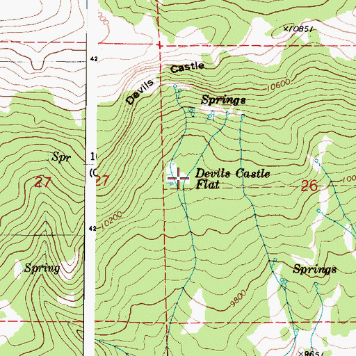 Topographic Map of Devils Castle Flat, UT