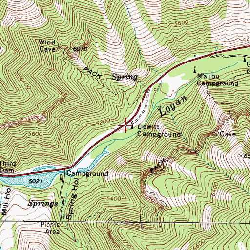 Topographic Map of Dewitt Campground, UT