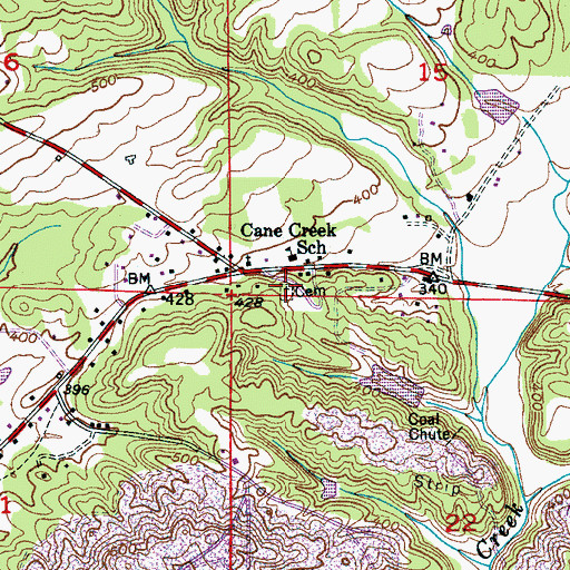 Topographic Map of Cain Creek Cemetery, AL