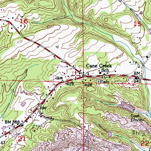 Topographic Map of Cane Creek, AL