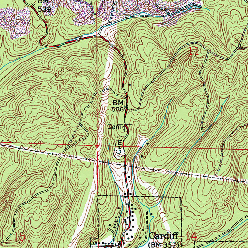 Topographic Map of Cardiff Cemetery, AL