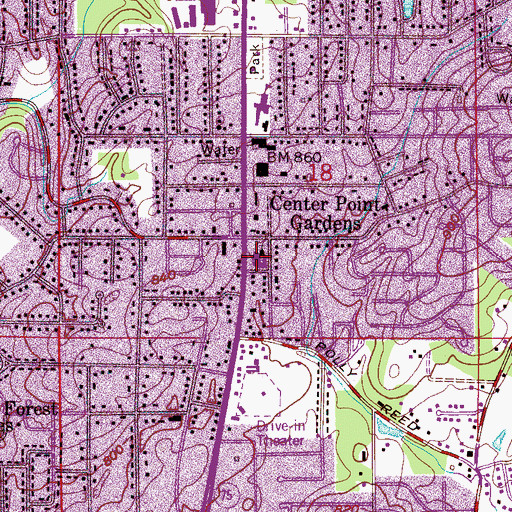 Topographic Map of Center Point Baptist Church, AL