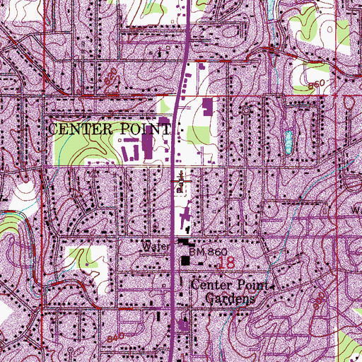 Topographic Map of Center Point Community Park, AL