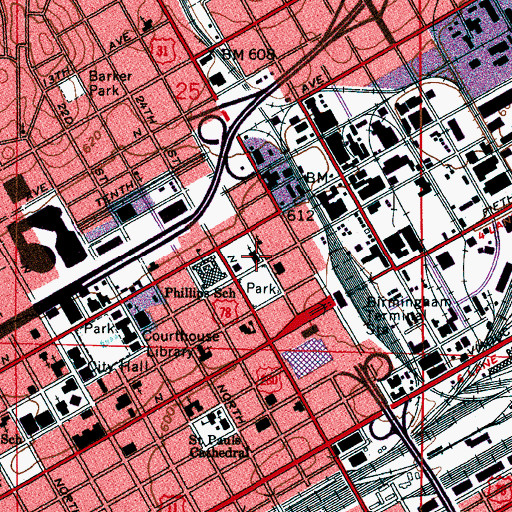 Topographic Map of Central Church of Christ, AL