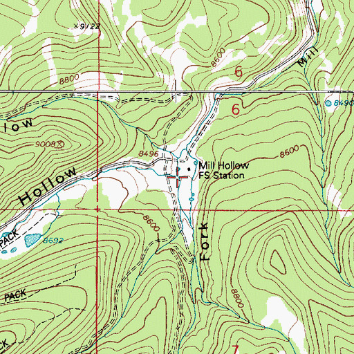 Topographic Map of East Fork Mill Hollow, UT