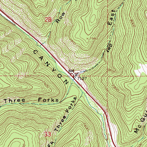 Topographic Map of East Fork Three Forks, UT