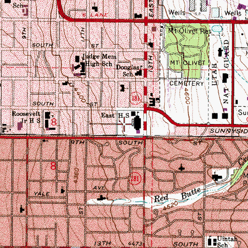 Topographic Map of East High School, UT