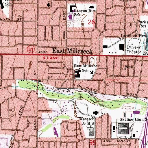Topographic Map of Reid School, UT