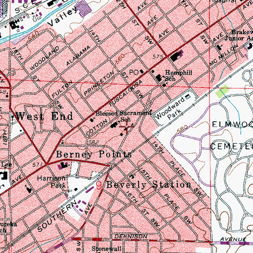 Topographic Map of Church of the Blessed Sacrement, AL