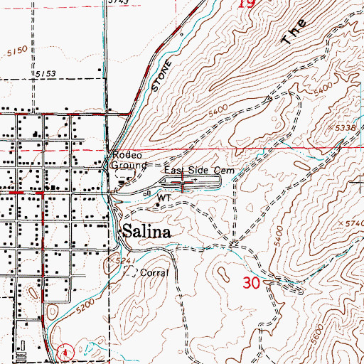 Topographic Map of East Side Cemetery, UT