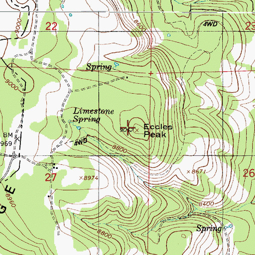 Topographic Map of Eccles Peak, UT