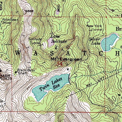 Topographic Map of Mount Evergreen, UT