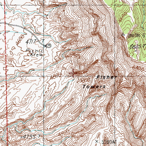 Topographic Map of Fisher Towers, UT